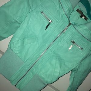 Turquoise faux leather blazer/sweater SIZE M